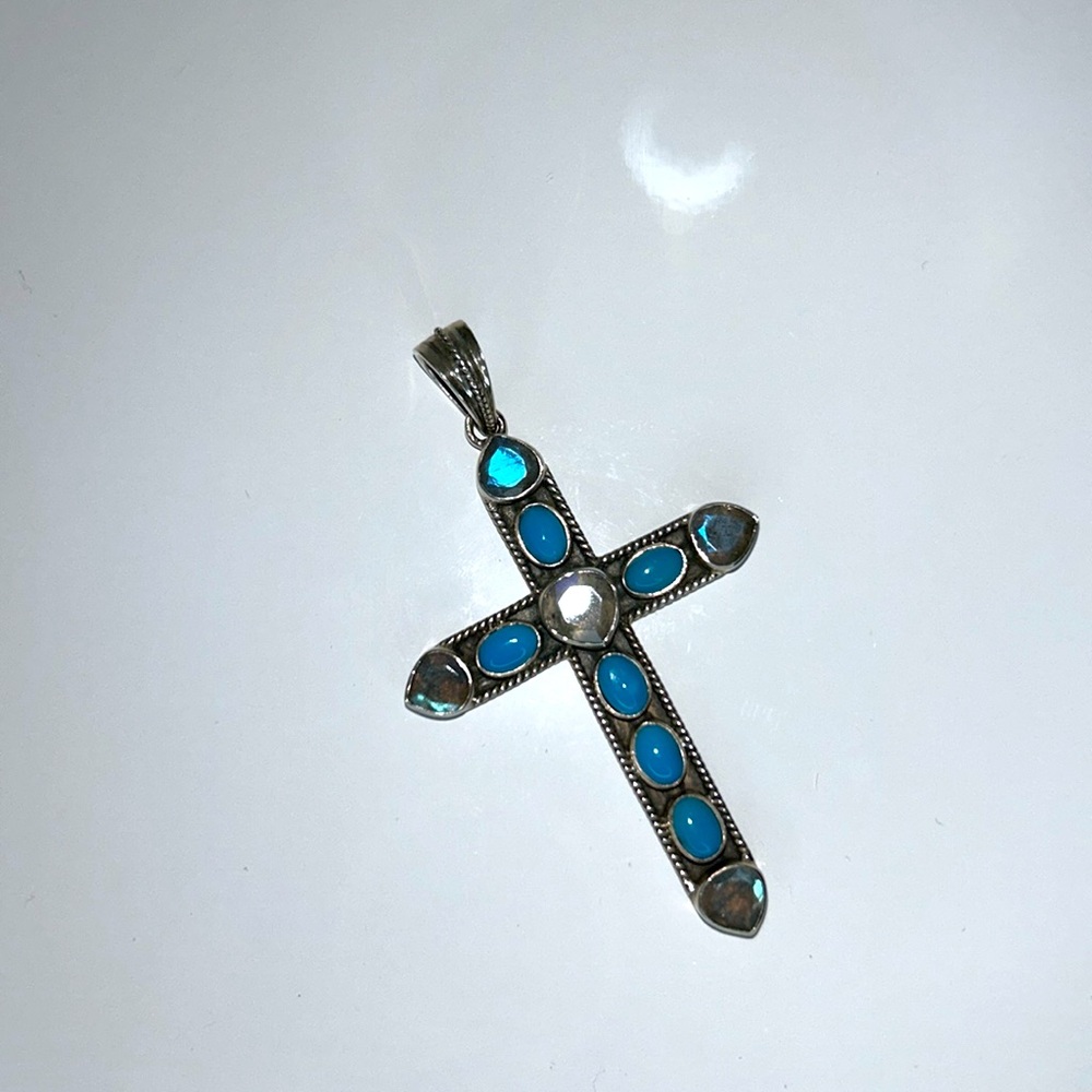 NWOT Nicky Butler Genuine Sleeping Beauty Turquoise Labradorite Cross Pendant